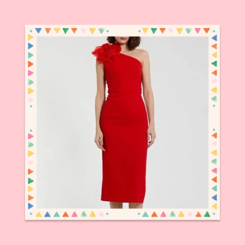 Red One-Shoulder Midi Cocktail Dress